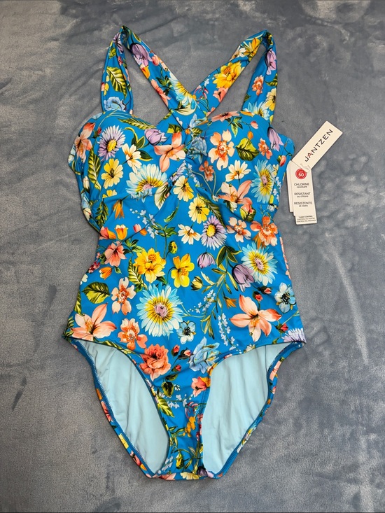 Jantzen Other - Jantzen Bright Blue Floral Cross-Back Women's One-Piece Swimsuit